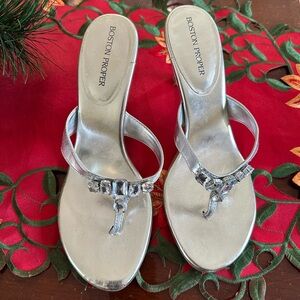 Boston Proper Metallic Silver Heeled Sandals